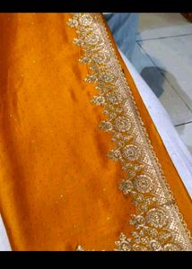 Embroidered Mustard Yellow Saree