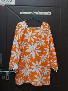 Orange Floral Print Kurta