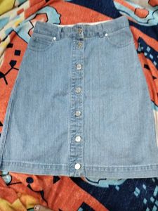 Classic Light Wash Denim Button-Front Skirt