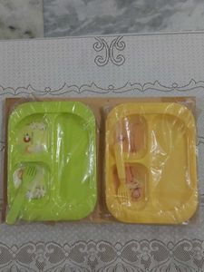 Kids Partitioned Plastic Plates with Spoon n Fork