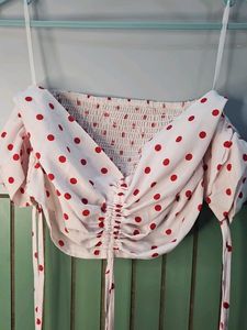 Chic Polka Dot Ruched Crop Top