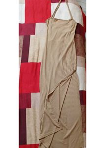 Tie Up Backless Midi Dress with High Slit