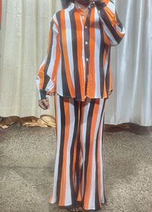 Striking Pleated Striped Button-Up Top