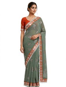 Elegant Grey Embellished Saree