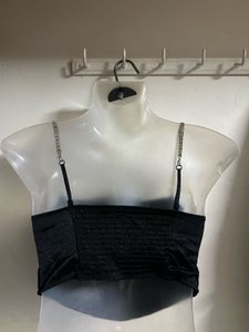 Sleek Black Corset Top with Chain Straps