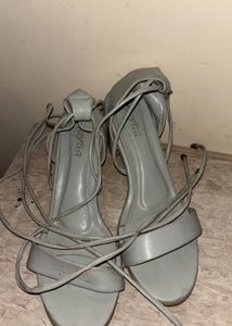 Stylish Light Blue Lace-Up Heels