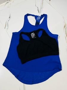 Blue Racerback Tank Top &amp; Black Sports Bra