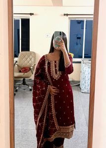 Elegant Maroon Embroidered Kurta Set with Dupatta