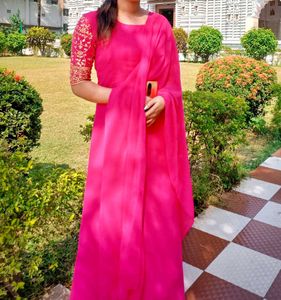 Stunning Pink Anarkali kurti with dupatta