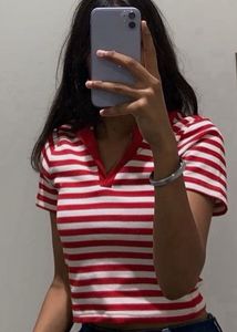 Striped Collared Crop Top