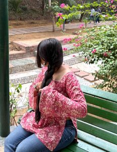 Pink Floral Print Kurta Top