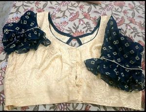 Elegant Cream n Navy Blue Blouse