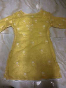 Lemon Yellow Heavy Chikankari Kurti with Lace