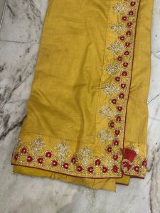 Yellow Saree with Red Blouse &amp; Handbag