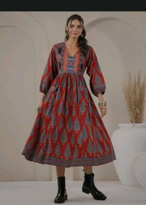 Bohemian Red Printed Midi Dress