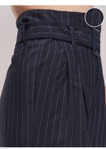Navy Blue Pinstripe Pleated Trousers