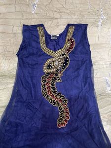 Elegant Blue Net Embellished Kameez