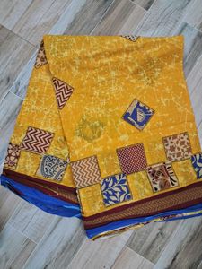 Yellow Printed Cotton Saree