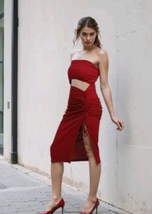 Shein Strapless Front Cut-Out Ruched Tie-Up Split