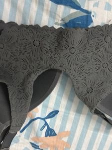 Comfortable Grey Lace Trim Bra