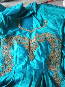 Elegant Teal Embroidered Gown
