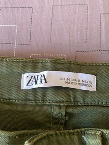 Olive Green Frayed Hem Jeans