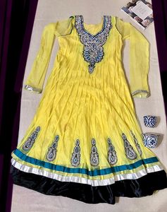 Yellow Stone Embroidered Anarkali Kurta(women)