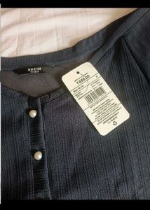 SHEIN BRANDED Stylish Pearl Button Ribbed Top