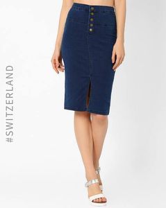 TALLY WEiJL Denim Pencil Skirt With Front Slit