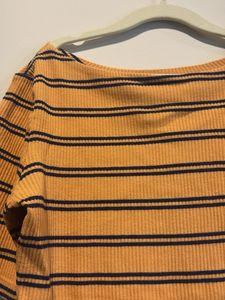 Mustard and Blue boat neck top