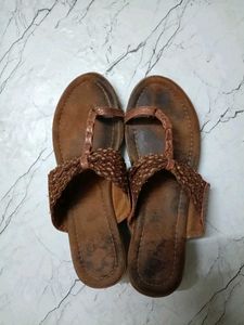 Brown Thong Sandals with Bow Detail
