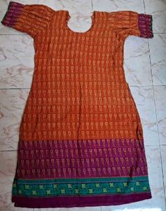 XL Orange Kurta with Purple Border