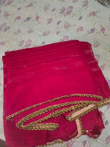 Royal Rani Pink Saree with Elegant Golden Beaded B