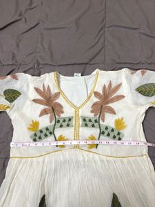 White Ethnic Gown with Floral Embroidery