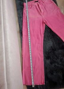 Pink Frayed Hem Wide Leg Jeans