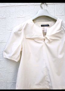 Chic Cream Puff Sleeve Bow Top