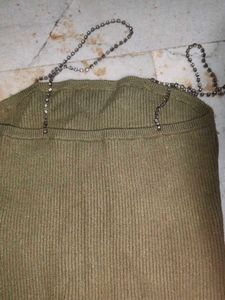 Olive Green Beaded Strap Crop Top