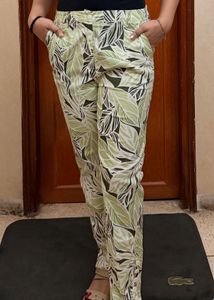 Leaf Print Wide Leg Pants