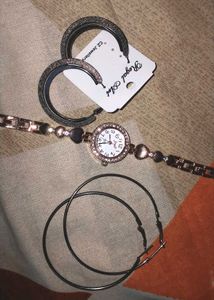 Regal Art Watch with Hoop Earrings Set
