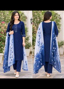 Blue & White Embroidered Dupatta