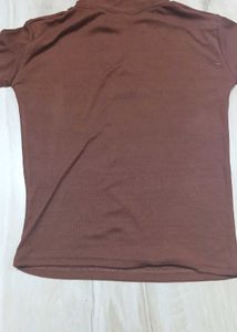 Brown Full Sleeve Fitted Crop T-Shirt