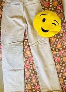 High Weist Beige Color Straight Fit Jeans