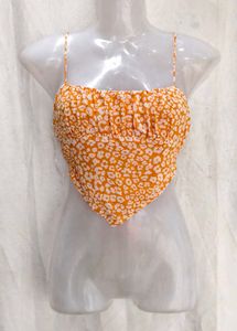 26127. Cute Orange Floral Crop Top