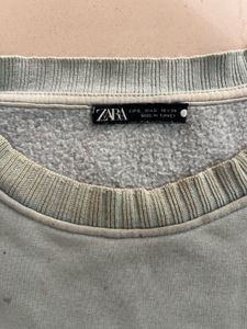 Zara Sage Green Relaxed Fit Crewneck Sweatshirt -