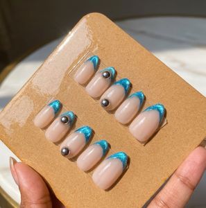 Turquoise Cat Eye French Tip Press-On Nails