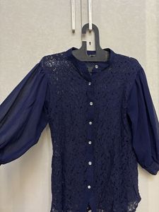 Elegant Navy Blue Lace Top