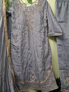 Elegant Grey Kurta Set with Dupatta