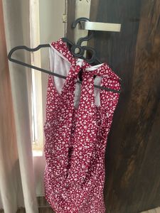 Chic Burgundy Floral Halter Dress