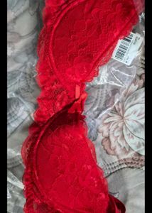 Red Lace Bra with Bow Detail