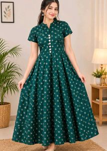 Elegant Green Printed Anarkali Gown
